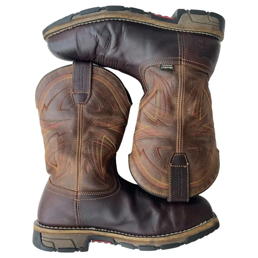 Irish Setter Cowboy Boots Mens 9.5 Marshall Leather Waterproof Steel Toe Brown